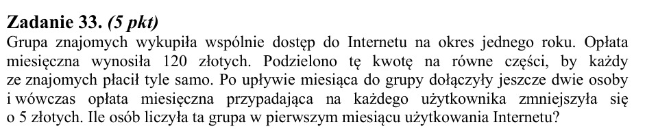 Zadanie 33: Liczba osób w grupie - matura matematyka 2013