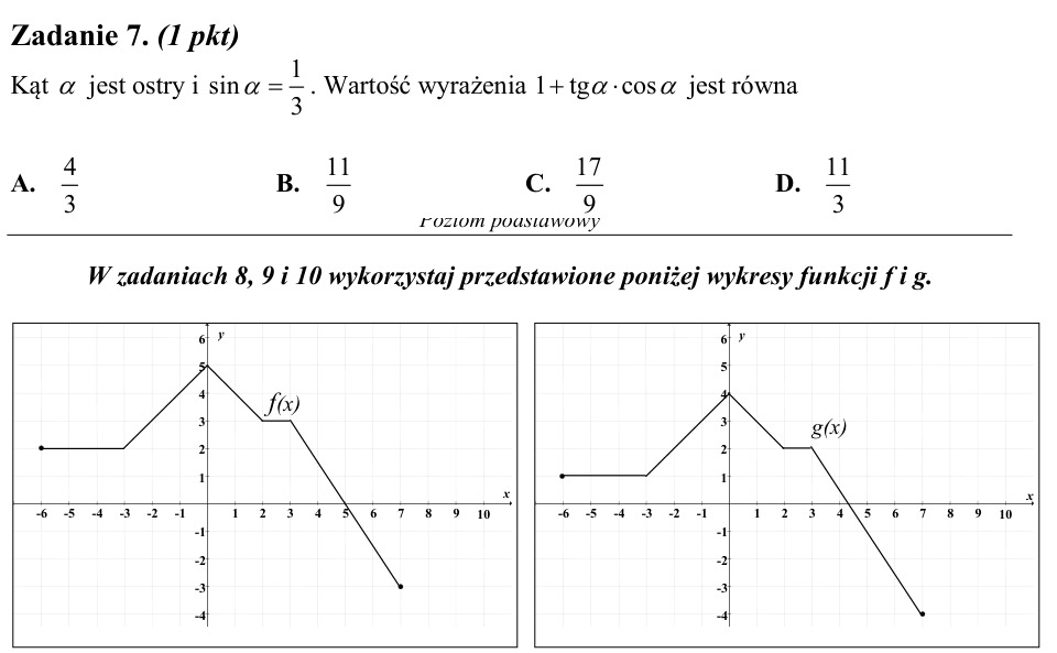 Zadanie 7: Wyrażenie z sinusem kąta - matura matematyka 2013