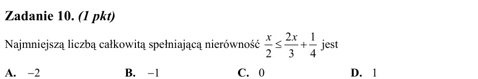 Zadanie 10: Najmniejsza liczba całkowita - matura matematyka 2013
