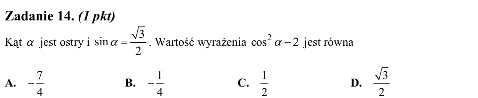 Zadanie 14: Wyrażenie z cosinusem kąta - matura matematyka 2013