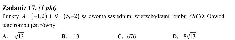 Zadanie 17: Obwód rombu - matura matematyka 2013