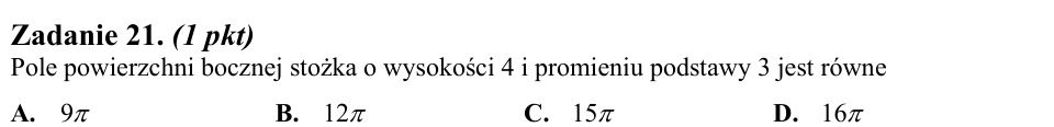 Zadanie 21: Pole boczne stożka - matura matematyka 2013