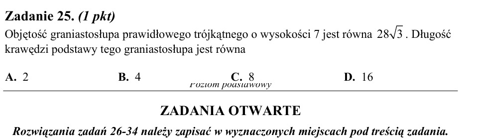 Zadanie 25: Krawędź podstawy graniastosłupa - matura matematyka 2013