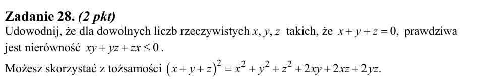 Zadanie 28: Nierówność dla sumy zerowej - matura matematyka 2013