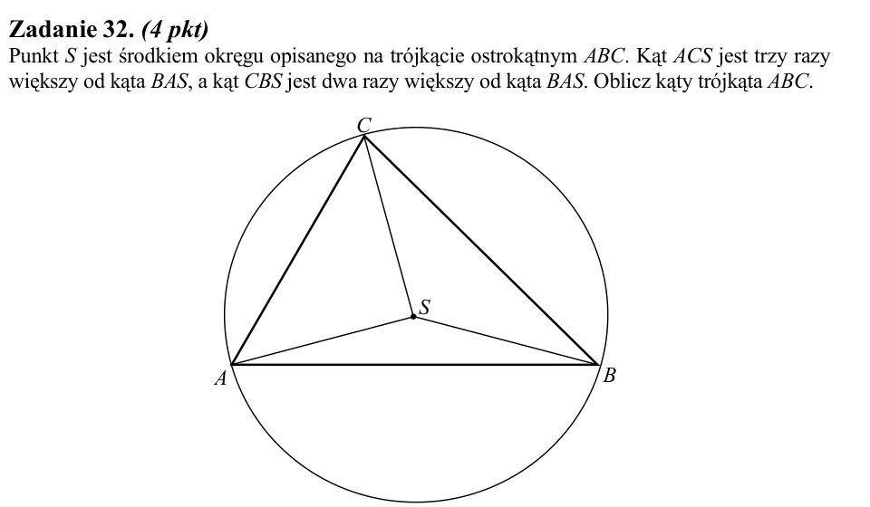 Zadanie 32: Kąty trójkąta ostrokątnego - matura matematyka 2013
