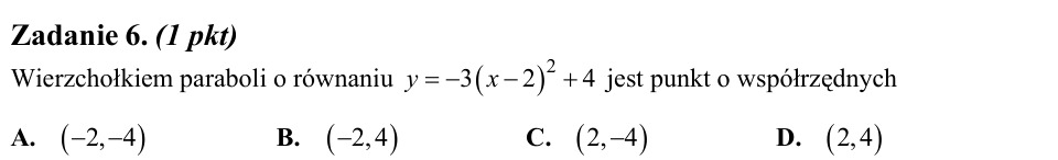 Zadanie 6: Wierzchołek paraboli - matura matematyka 2013