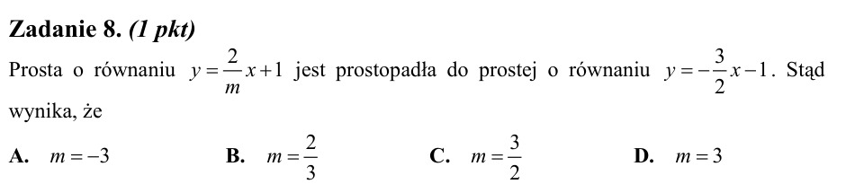 Zadanie 8: Proste prostopadłe - matura matematyka 2013