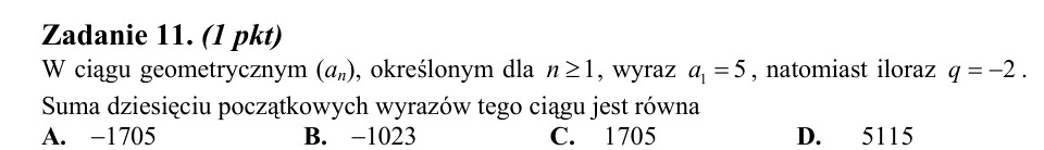 Zadanie 11: Suma ciągu geometrycznego - matura matematyka 2014