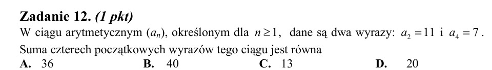 Zadanie 12: Suma ciągu arytmetycznego - matura matematyka 2014