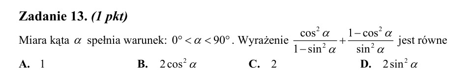 Zadanie 13: Wartość wyrażenia trygonometrycznego - matura matematyka 2014