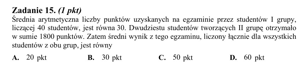 Zadanie 15: Średnia wyników obu grup - matura matematyka 2014