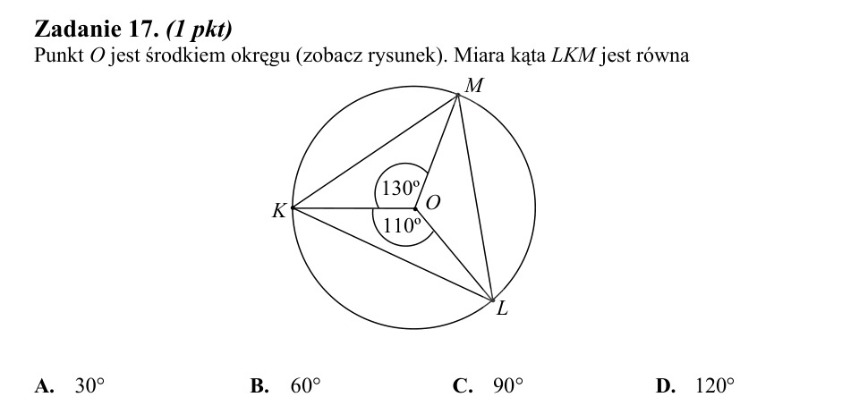 Zadanie 17: Miara kąta wpisanego - matura matematyka 2014