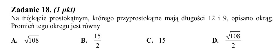 Zadanie 18: Promień okręgu opisanego - matura matematyka 2014