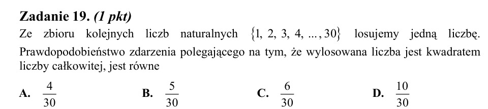 Zadanie 19: Prawdopodobieństwo kwadratu liczby - matura matematyka 2014