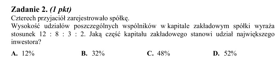 Zadanie 2: Udział największego inwestora - matura matematyka 2014