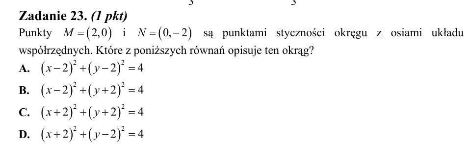 Zadanie 23: Równanie okręgu stycznego - matura matematyka 2014