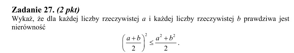 Zadanie 27: Nierówność dla dowolnych liczb - matura matematyka 2014
