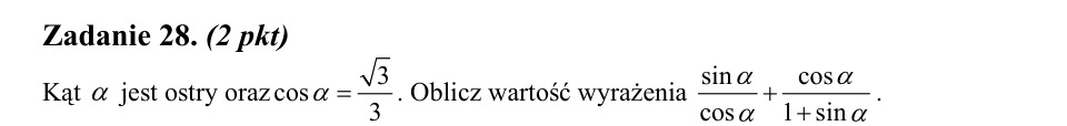 Zadanie 28: Wyrażenie przy danym cosinusie - matura matematyka 2014