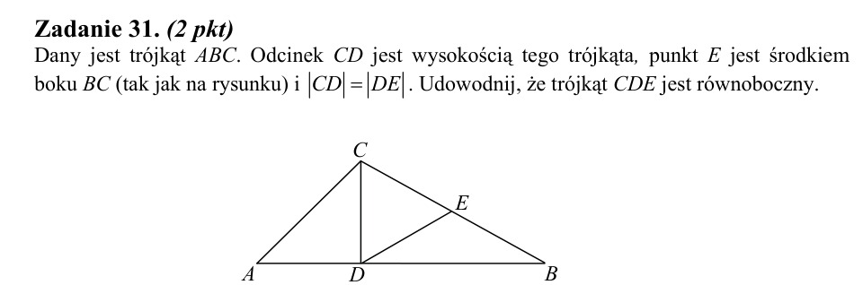 Zadanie 31: Dowód trójkąta równobocznego - matura matematyka 2014