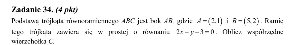 Zadanie 34: Współrzędne wierzchołka trójkąta - matura matematyka 2014