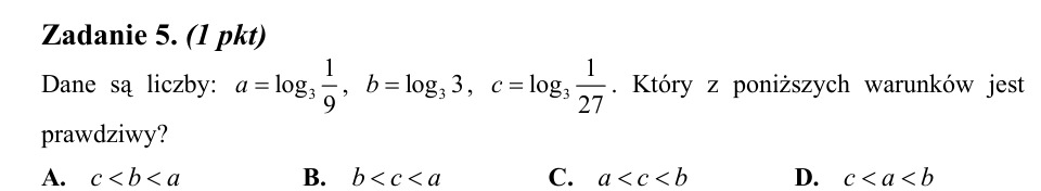 Zadanie 5: Porządek trzech logarytmów - matura matematyka 2014