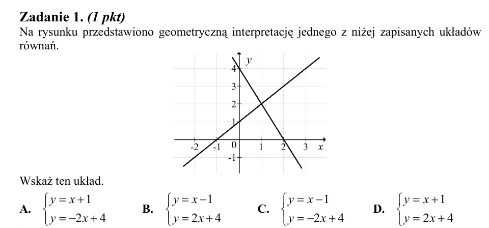 Zadanie 1: Interpretacja układu równań - matura matematyka 2014