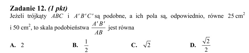 Zadanie 12: Skala podobieństwa trójkątów - matura matematyka 2014