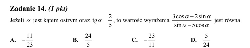 Zadanie 14: Wyrażenie z tangensem - matura matematyka 2014