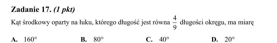 Zadanie 17: Miara kąta środkowego - matura matematyka 2014