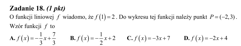 Zadanie 18: Wzór funkcji liniowej - matura matematyka 2014