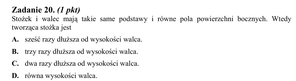 Zadanie 20: Tworząca stożka i walca - matura matematyka 2014