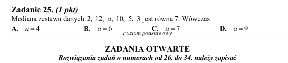 Zadanie 25: Mediana zestawu danych - matura matematyka 2014