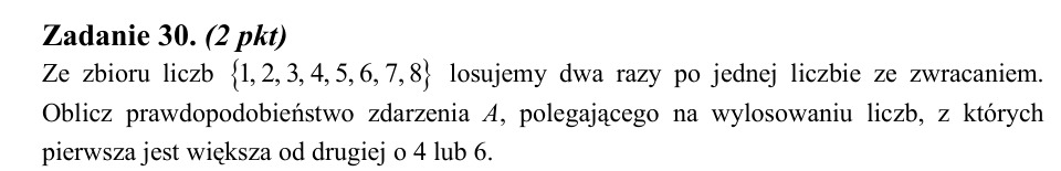 Zadanie 30: Prawdopodobieństwo różnicy liczb - matura matematyka 2014