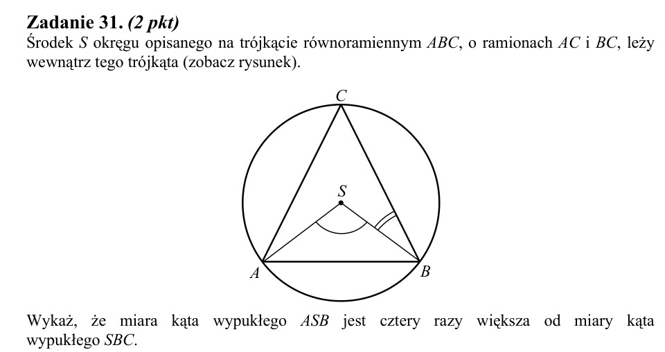 Zadanie 31: Miara kąta środkowego - matura matematyka 2014