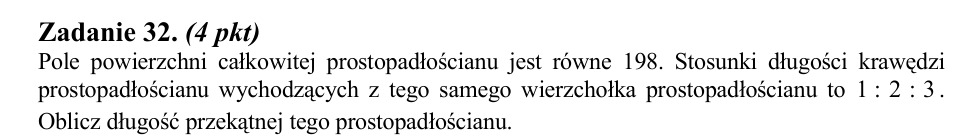Zadanie 32: Przekątna prostopadłościanu - matura matematyka 2014