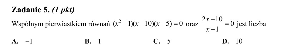 Zadanie 5: Wspólny pierwiastek równań - matura matematyka 2014
