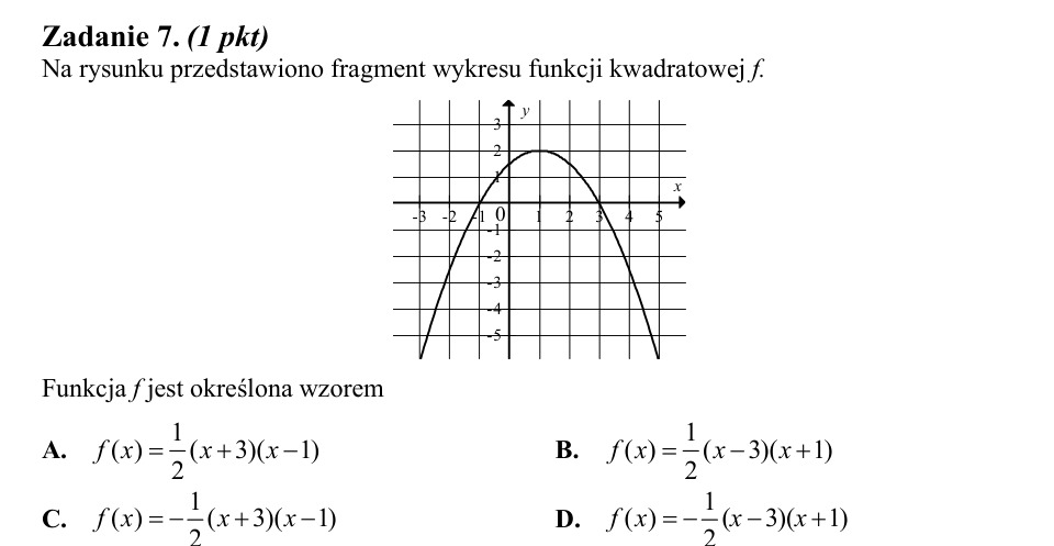Zadanie 7: Wzór funkcji kwadratowej - matura matematyka 2014
