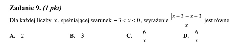 Zadanie 9: Wyrażenie dla ujemnego x - matura matematyka 2014