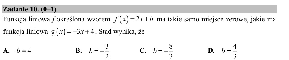 Zadanie 10: Wspólne miejsce zerowe - matura matematyka 2015