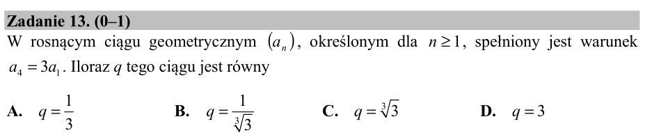 Zadanie 13: Iloraz ciągu geometrycznego - matura matematyka 2015