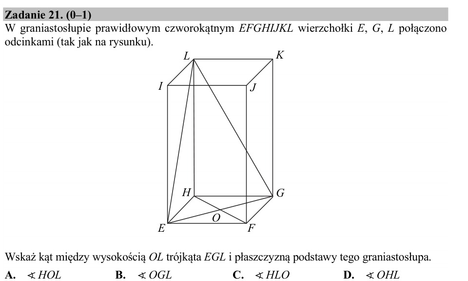 Zadanie 21: Kąt wysokości z podstawą - matura matematyka 2015