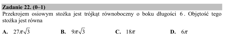 Zadanie 22: Objętość stożka - matura matematyka 2015