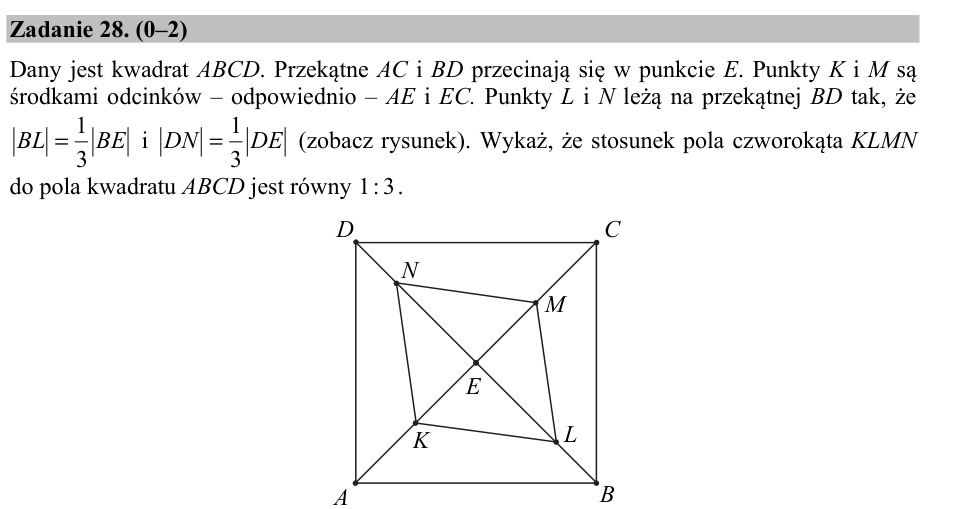 Zadanie 28: Stosunek pól w kwadracie - matura matematyka 2015