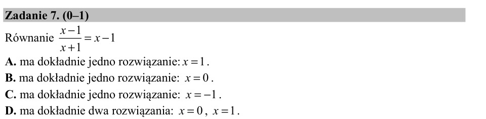Zadanie 7: Rozwiązania równania wymiernego - matura matematyka 2015