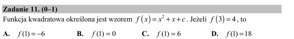 Zadanie 11: Wartość funkcji kwadratowej - matura matematyka 2015