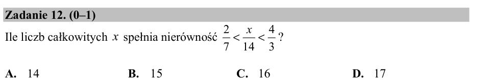 Zadanie 12: Liczby całkowite w nierówności - matura matematyka 2015
