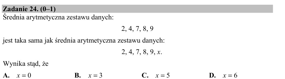 Zadanie 24: Średnia arytmetyczna danych - matura matematyka 2015