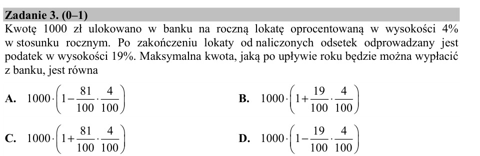 Zadanie 3: Wypłata z rocznej lokaty - matura matematyka 2015