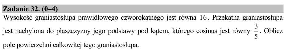 Zadanie 32: Pole powierzchni graniastosłupa - matura matematyka 2015
