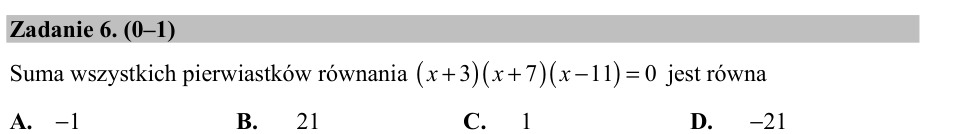 Zadanie 6: Suma pierwiastków równania - matura matematyka 2015
